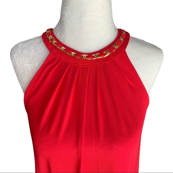 Cable & Gauge Tops - Cable & Gauge Red Top with Gold Chain Neckline